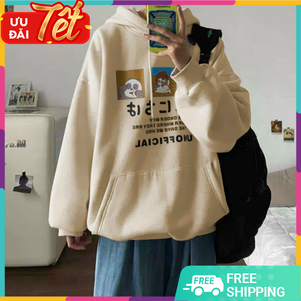 (Freeshipmax) Áo Hoodies Nam Nữ In Hình 3 Chú Gấu Nhà Panda Nỉ Ngoại Không Xù Lông