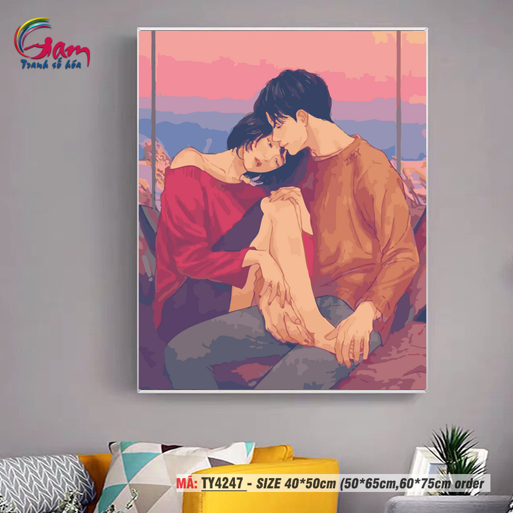 Tranh trang trí treo tường sơn dầu tự tô Gam tình yêu đôi lứa TY4247