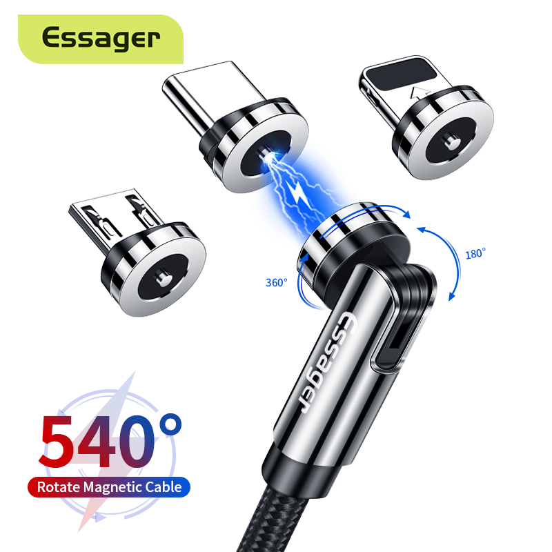 Essager 1m / 2m Cáp từ tính xoay 540 mới nhất Cáp Micro USB Loại C cho iPhone 11 Pro Huawei Samsung