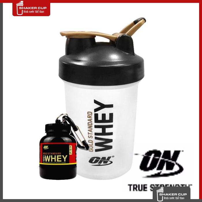 Combo 2 sản phẩm bình lắc shake bottle 500ml và hộp đựng whey ishake protein funnel ON Gold Standard