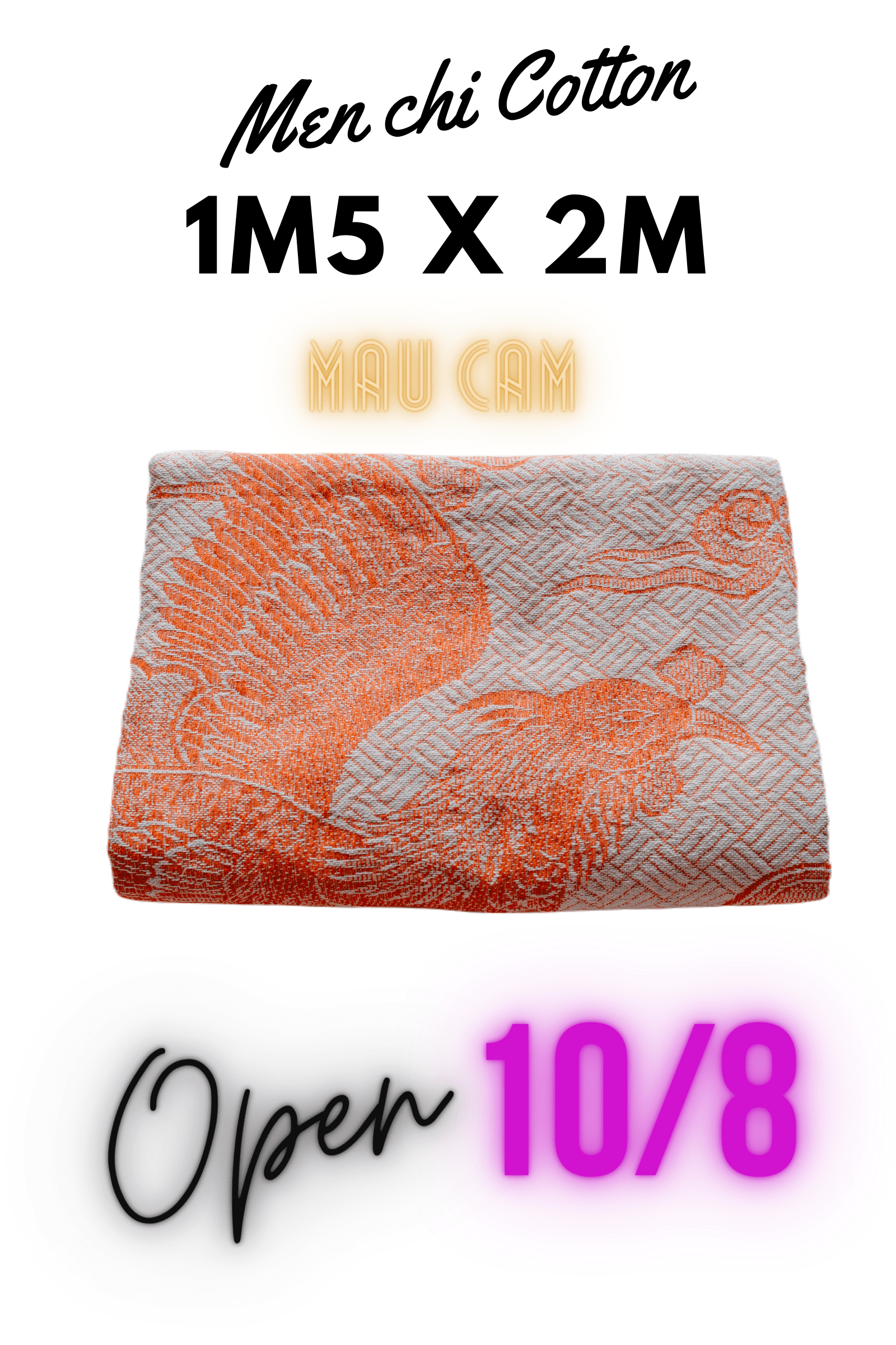 Mền chỉ cotton con công màu cam khổ 1m5 x 2m , nặng 700g - 800g