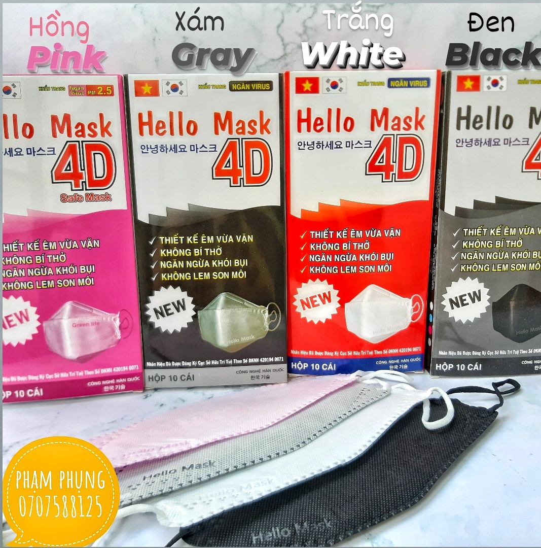 [NHIỀU MÀU CHỌN LỰA ] Hộp 10 cái khẩu trang 4D Hello Mask đạt chuẩn Hàn quốc/ full box/ 10 pcs 4D mask Korea /마스크 4D