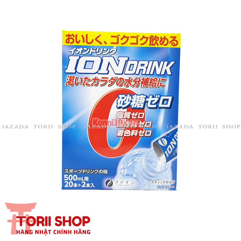 Bột điện giải IONDRINK Fine Japan 22 gói hàng Nhật chính hãng | Bột pha bù nước, bù khoáng màu xanh không vị 70.4g (3.2gx22 gói) dễ uống, giảm mệt mỏi, tăng cường thể lực