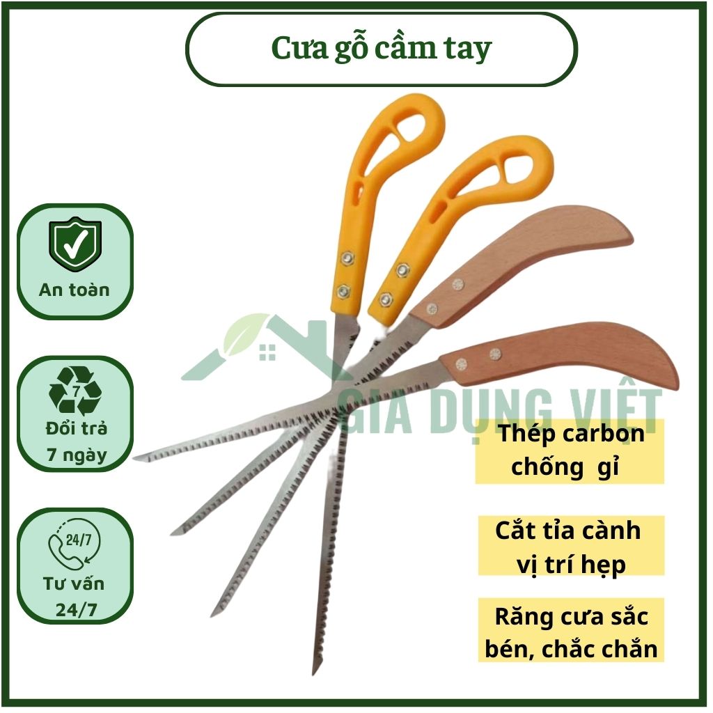 Cưa gỗ cầm tay, cưa mini lưỡi cưa bằng thép dùng cưa cành cây vị trí hẹp cán gỗ nhỏ gọn