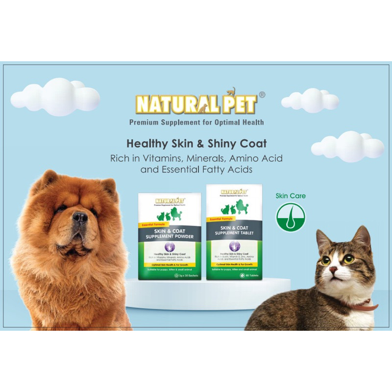 Hộp 60 viên nhai bổ lông da Natural Pet Skin & Coat cho chó mèo