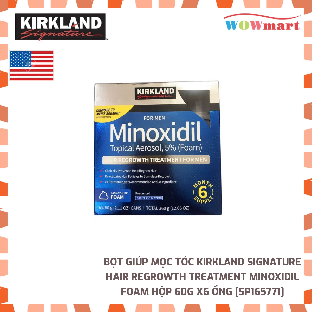 [HCM]Bọt giúp mọc tóc Kirkland Signature Hair Regrowth Treatment Minoxidil Foam Hộp 60g x6 ống - MỸ