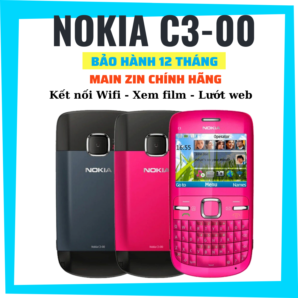 Điện thoại Nokia C3-00 Wifi bàn phím 24 ký tự giá rẻ pin khủng tặng sim 4G