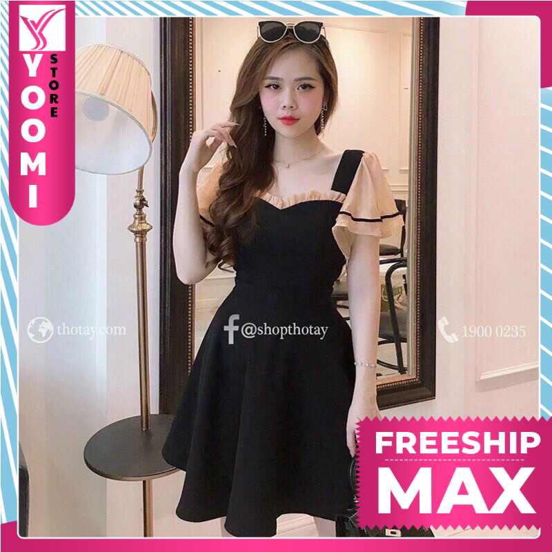 Váy đầm nữ dáng xòe tay phối voan kiếng dễ thương trẻ trung xinh xắn thời trang Yoomi