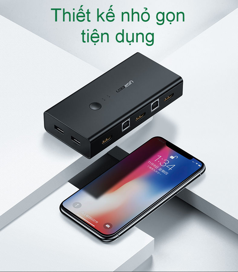 Bộ gộp HDMI KVM 2 máy tính dùng chung 1 màn hình, sử dụng chung chuột và bàn phím UGREEN CM200 50744 Bộ gộp HDMI KVM 2 máy tính dùng chung 1 màn hình, sử dụng chung chuột và bàn phím UGREEN CM200 50744