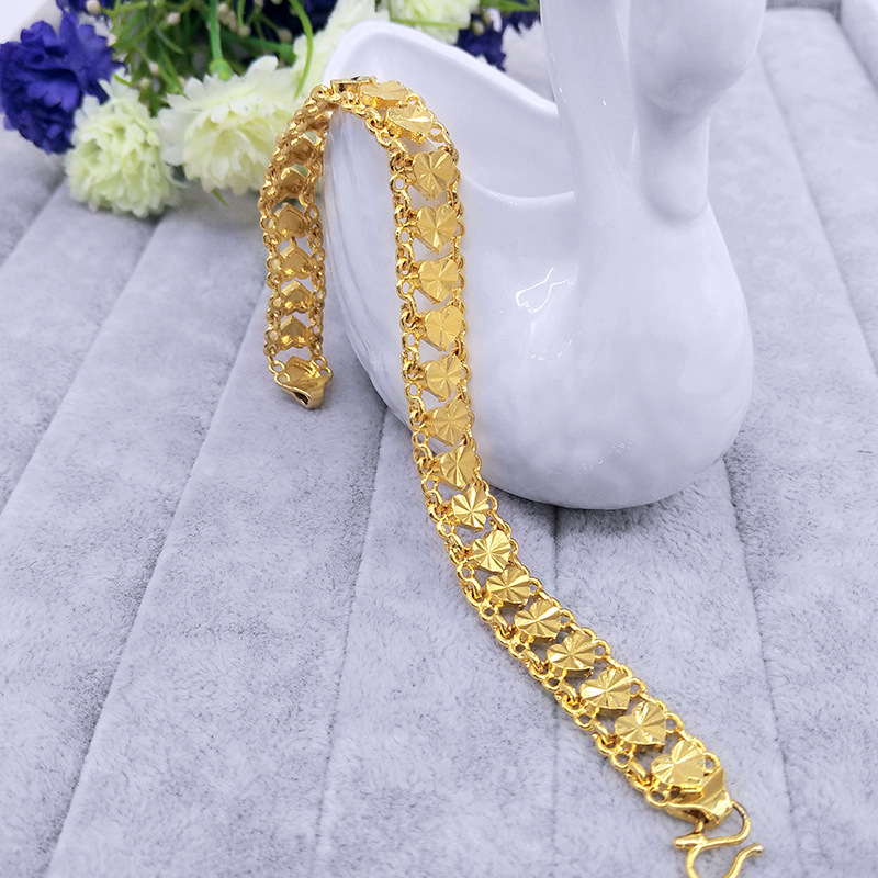 Lắc tay nữ mạ 24k họa tiết trái tim mắt xích -LTN01