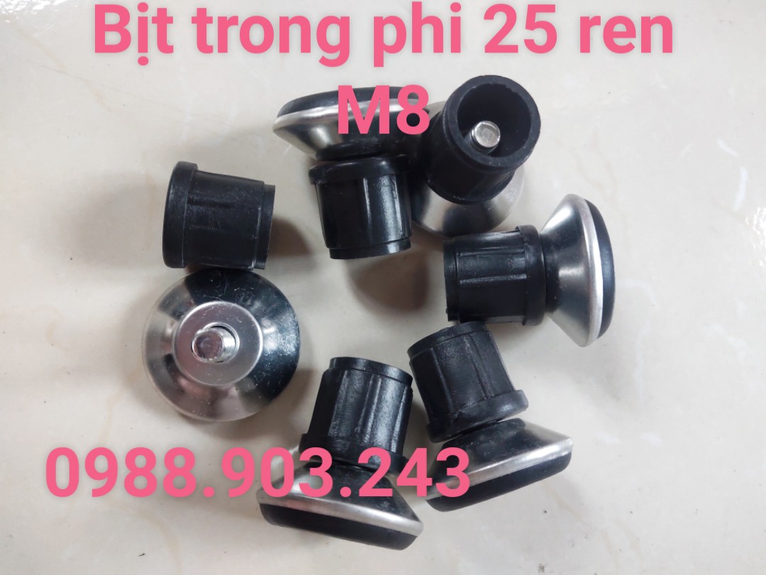Bộ chân tăng chỉnh inox và bịt trong phi 25 ren m8