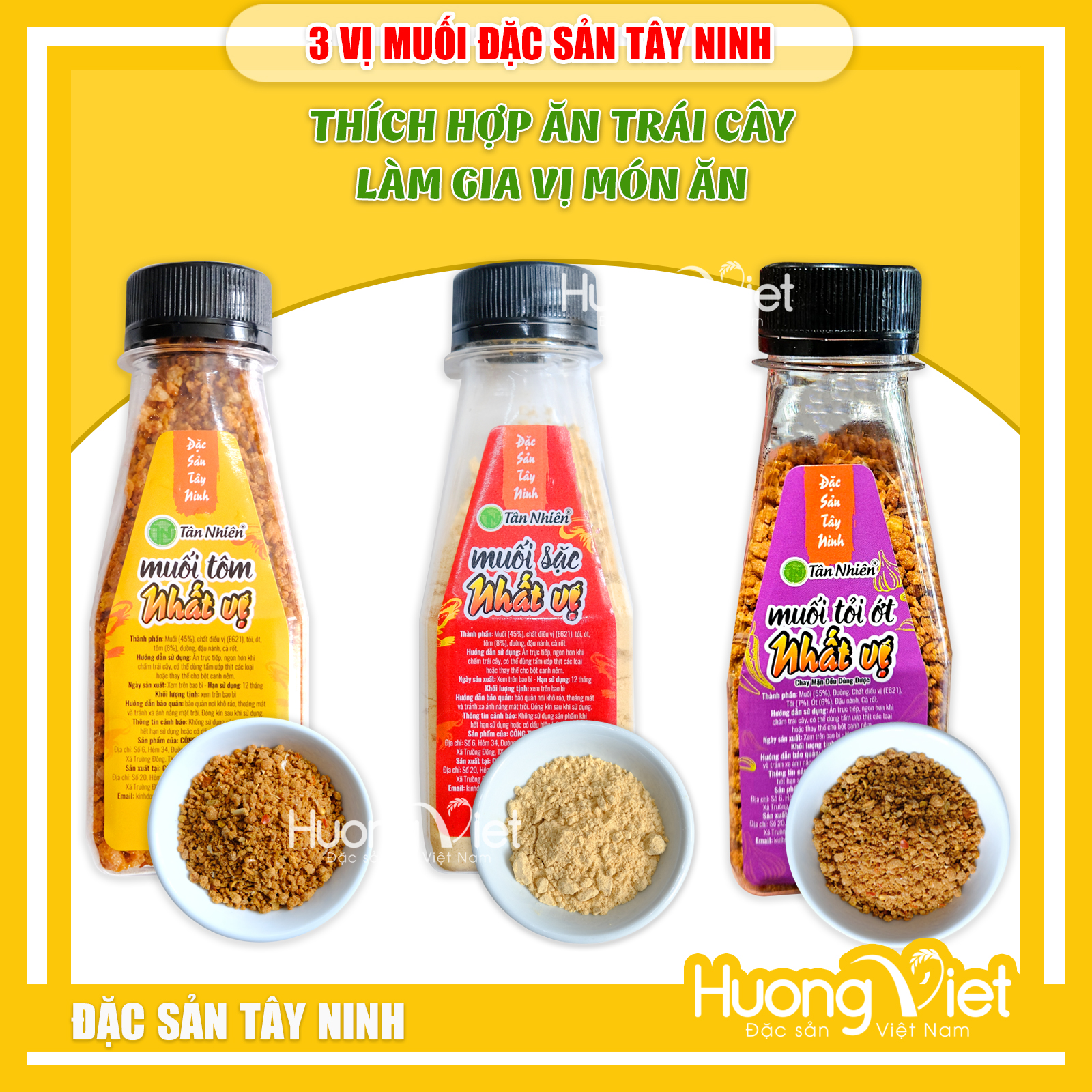 Muối tôm NHẤT VỊ Tây Ninh, đặc sản muối Tây Ninh gồm 3 vị muối : muối sặc, muối tôm, muối tỏi ớt chay