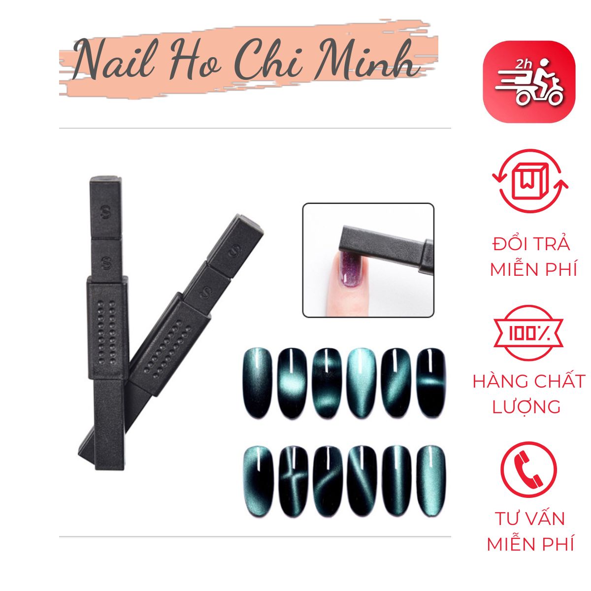 Nam châm mắt mèo 2 đầu vuông