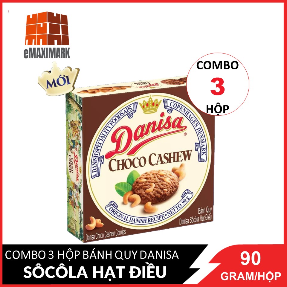 [HCM ship 2h] Combo 3 Bánh Quy Bơ Danisa Socola Hạt Điều Hộp 90G (Date Mới)