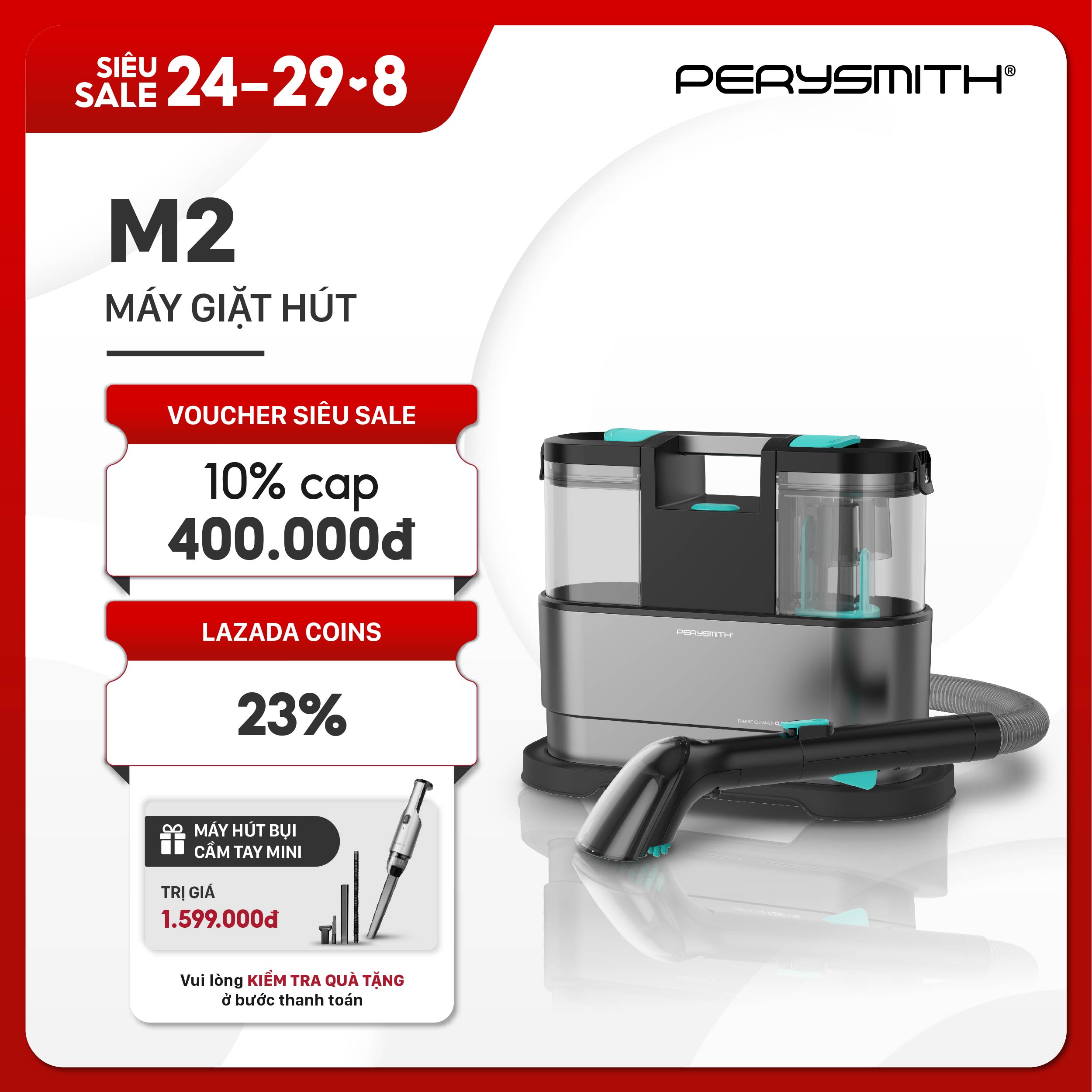 Perysmith máy hút giặt cleanpro m2 perysmith hút bụi diệt khuẩn giặt làm sạch ghế sofa nệm thảm