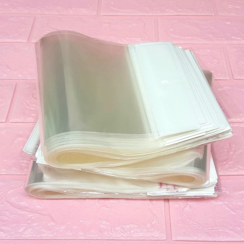 1kg Túi Opp dán mép (Treo) 15x28cm (+ 4cm + 4cm) - Túi ni lông băng keo dán miệng - Bao nilon dán miệng