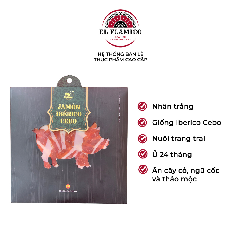 Đùi trước Iberico Cebo cắt lát trên 24 tháng 100g
