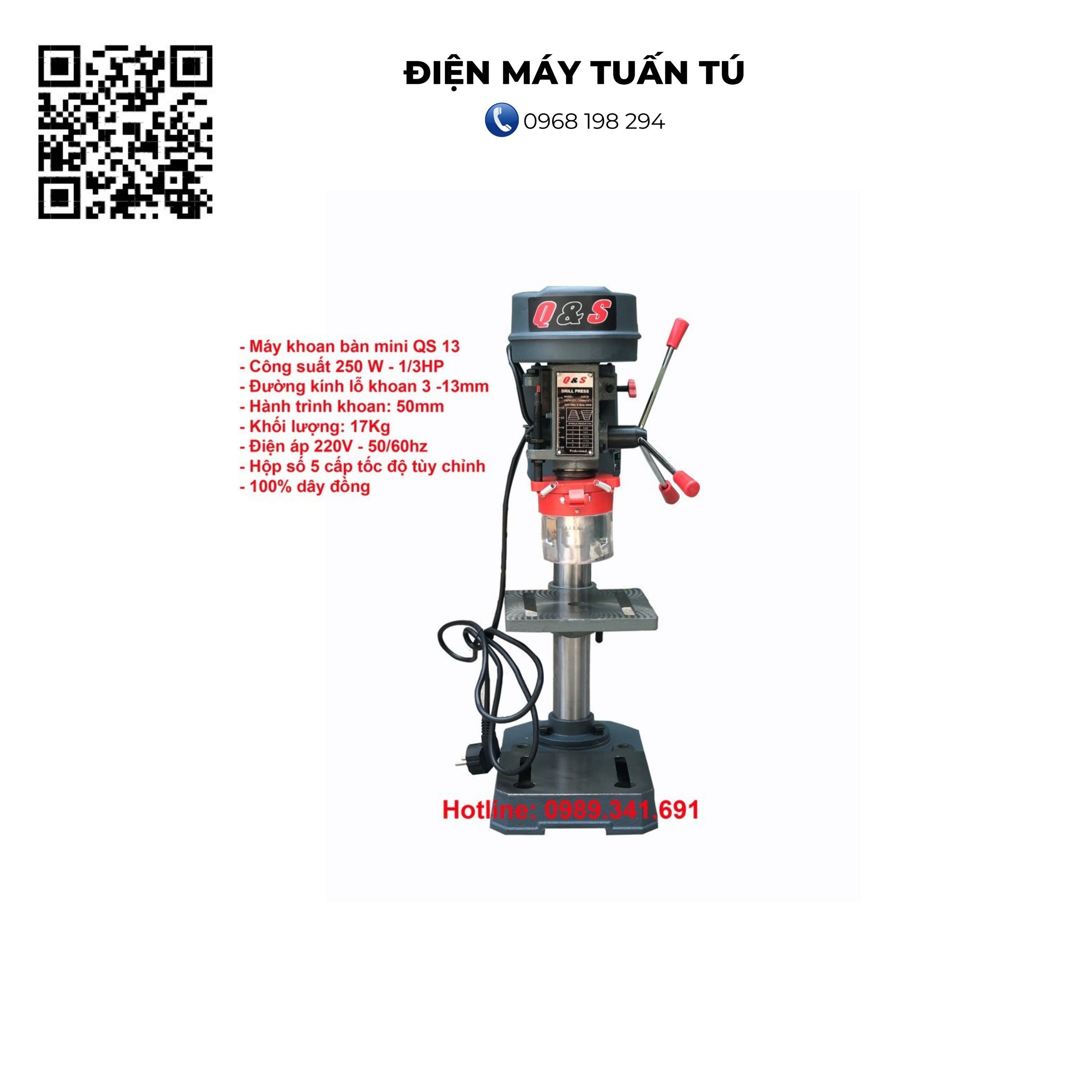 Máy khoan bàn mini Q&S - 13 1/3HP chĩnh hãng BH 12 tháng