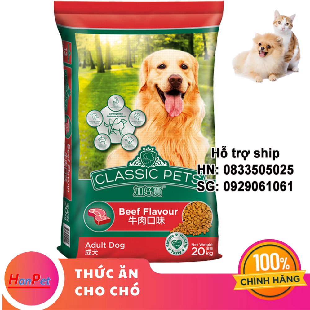 Hanpet -  CLASSIC Thức ăn CHÓ TRƯỞNG THÀNH HƯƠNG VỊ THỊT BÒ túi zip 1kg