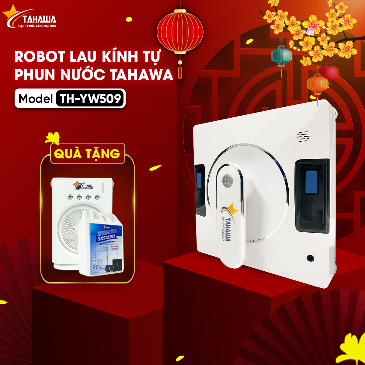 Robot lau kính Tahawa Nhật Bản THYW509 Phiên bản nâng cấp mới nhất 12/2023 chế độ tự động phun nước 2 chiều Đánh bay mọi vết bẩn cứng đầu trên các loại kính tường ốp gạch đá hoa cương