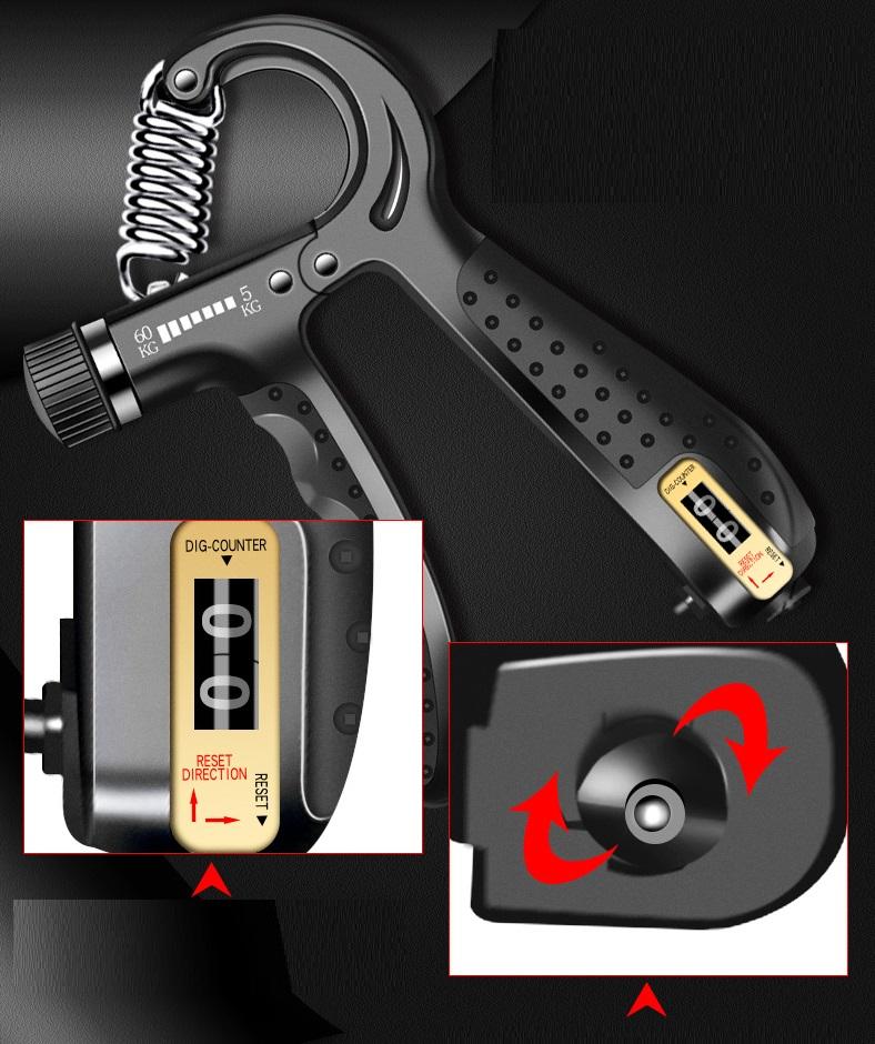 Kìm Bóp Tay, Dụng Cụ Tập Cơ Tay Cao Cấp,  Kìm Tập Gym Bấm Số Tự Động (5-60 Kg)