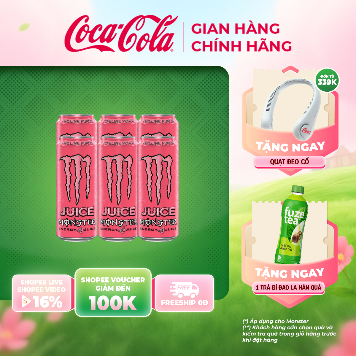 Lốc 6 Lon Nước Giải Khát Tăng Lực Monster Pipeline Punch 355ml/Lon Sale 15.10 Coca-Cola Chính Hãng_LD