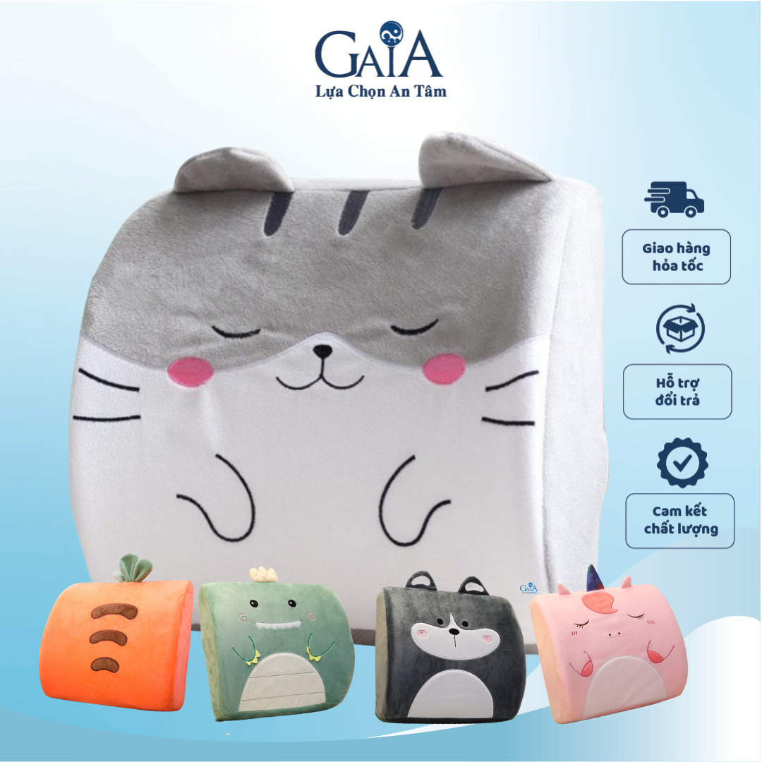 Gối tựa lưng, gối dựa lưng văn phòng cao cấp bằng cao su non họa tiết dễ thương