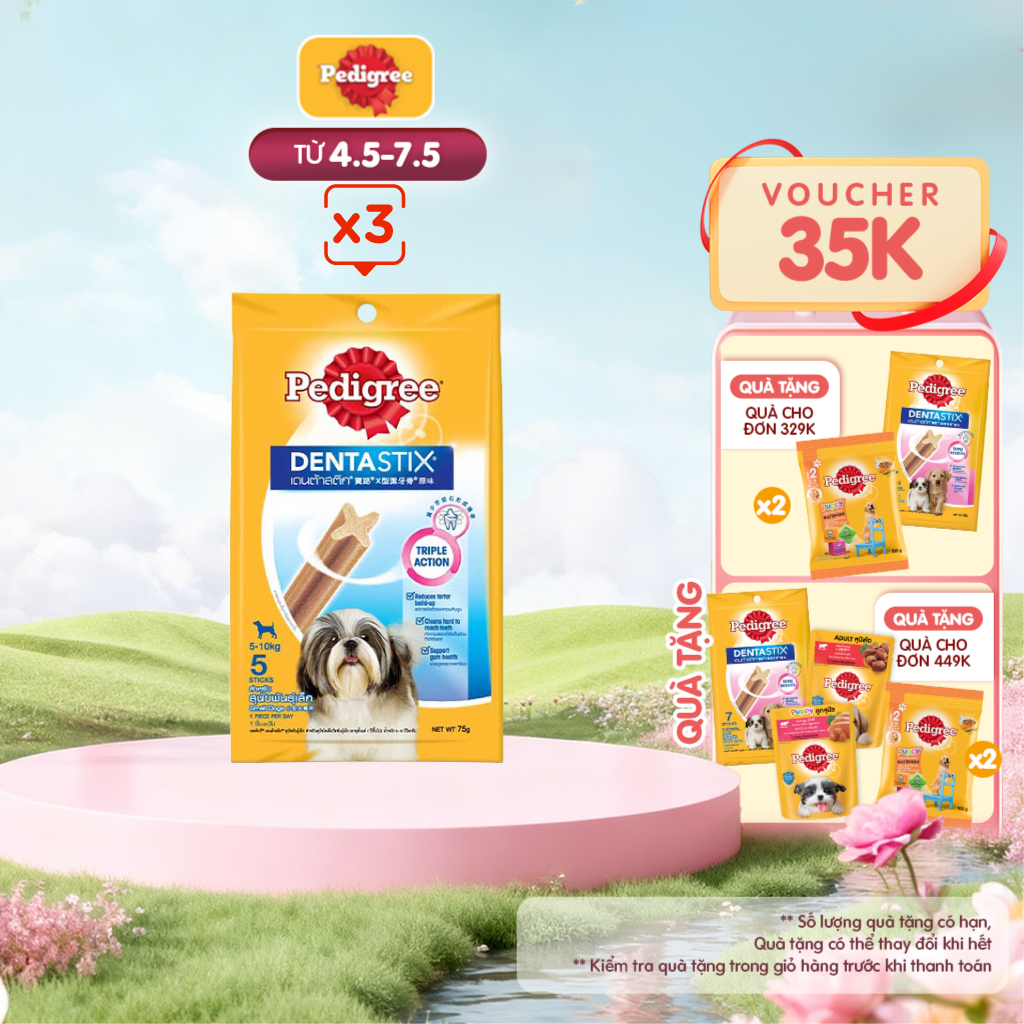 PEDIGREE Dentastix Bánh Xương Cho Chó Nhỏ (3 túi, 75g)
