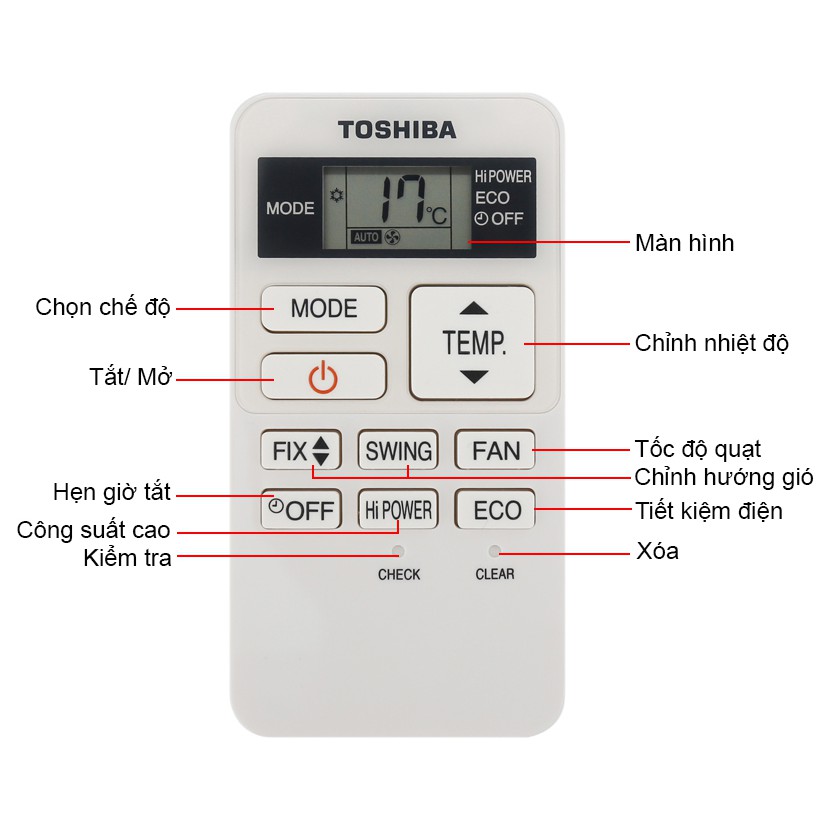 [mã elha22 giảm 5% đơn 300k] điều khiển điều hoà toshiba (trắng nhỏ) [cam kết chất lượng, bh 6 tháng]