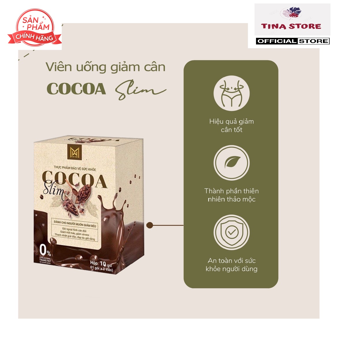 Viên uống giảm cân cocoa slim hỗ trợ giảm béo, giảm mỡ bụng cấp tốc 3-5 kg/liệu trình
