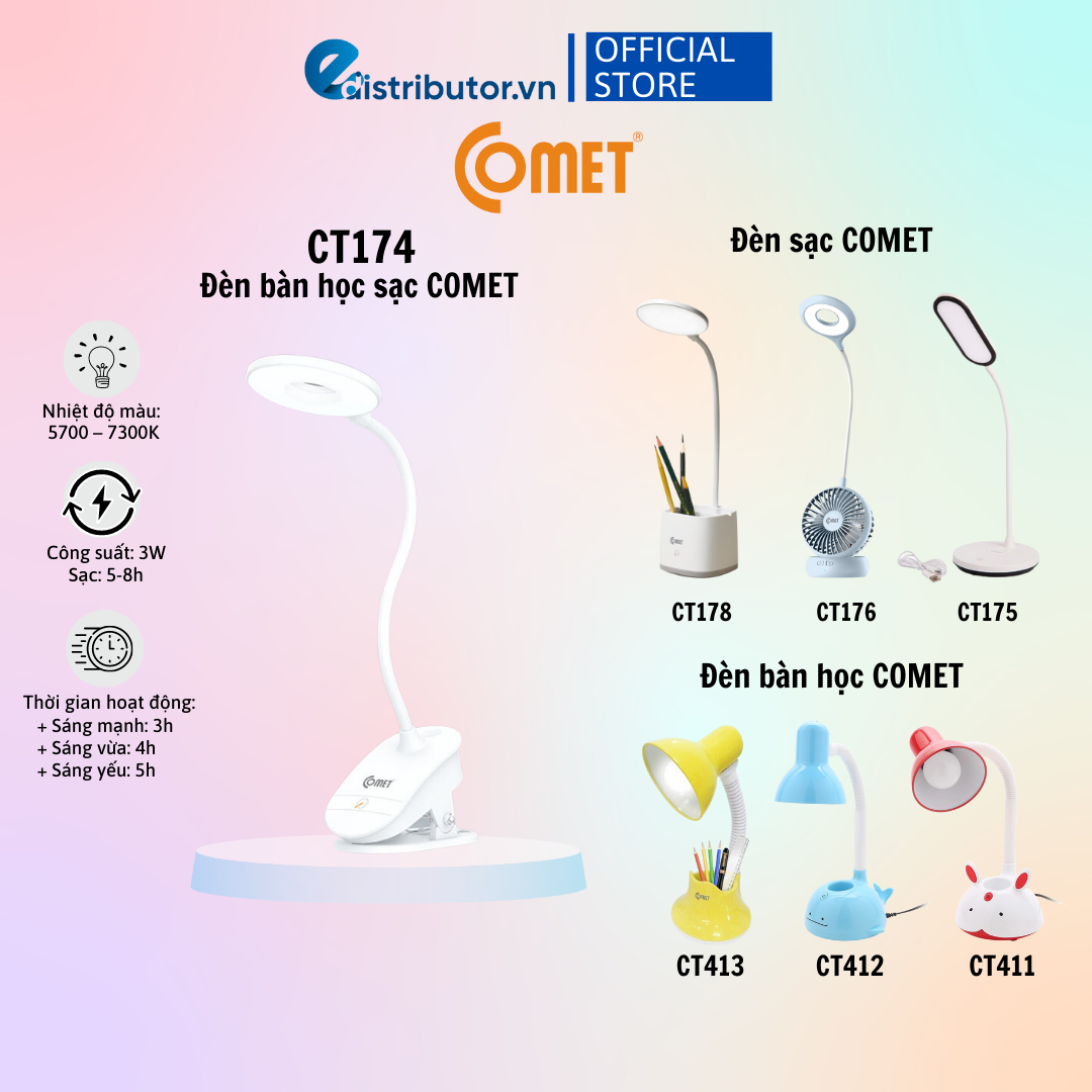 Đèn bàn sạc led ct174/ct175/ct176/ct178 - đèn bàn học ct411/ct412/ct413 comet - hàng chính hãng - bảo hành 12 tháng