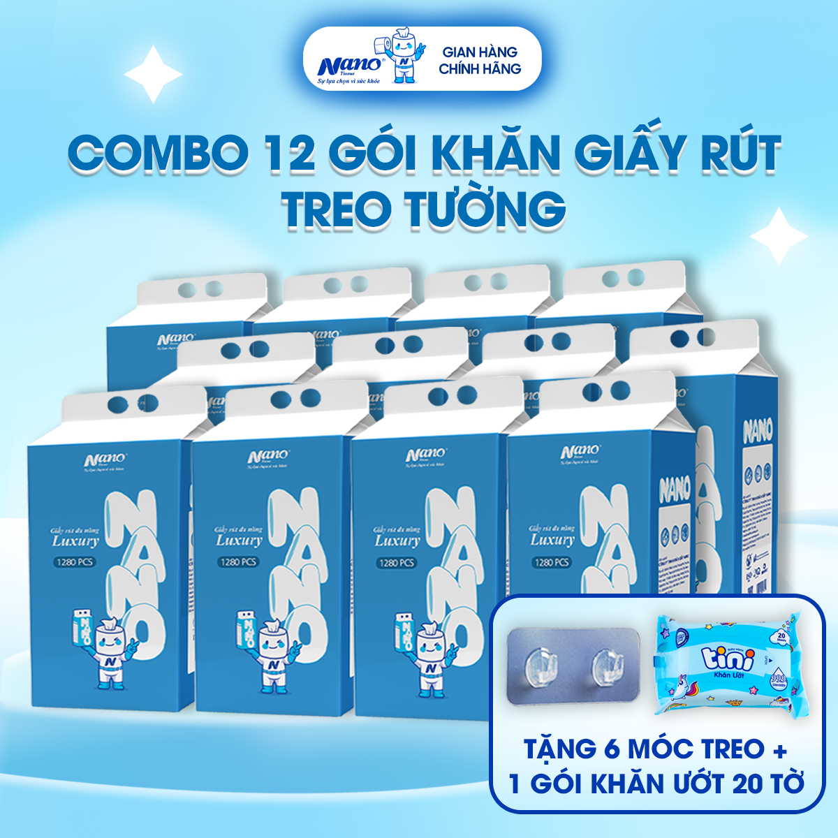 Nano Luxury 3-Ply Tissue Paper 1290 Sheets Per Pack, 6-Pack with Free Hanging Hook