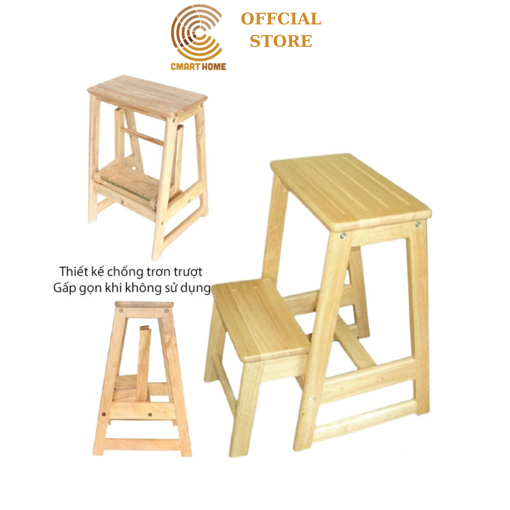 Ghế Gỗ Thắp Nhang 2 Tầng Gỗ Cao Su Cao Cấp, Tặng Kèm Miếng Lót Ly Gỗ Tràm - Gỗ Đức Thành