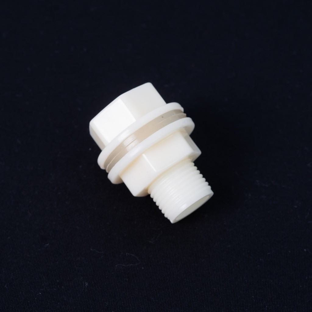Ốc nhựa ép lắp bồn phi nước, khớp nối vách ngăn nhựa ren 21
