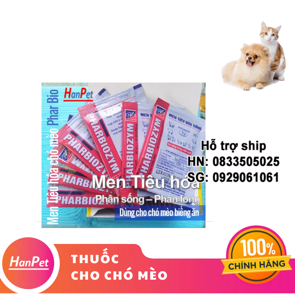 Hanpet - Men tiêu hóa sống 2 gói PHAR BIO (Combo 2 gói 5gr) Men tiêu hoá dùng cho chó mèo biếng ăn (Biotic của công ty Pharmavet)
