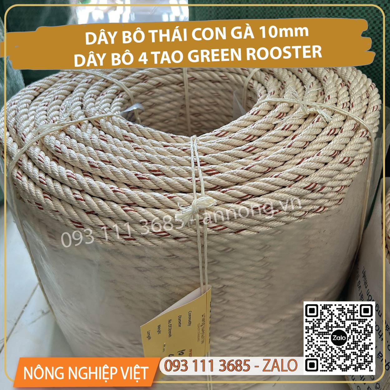 220m dây thừng pp 10mm - dây bô con gà - dây bô 10mm nàu nâu nhạt
