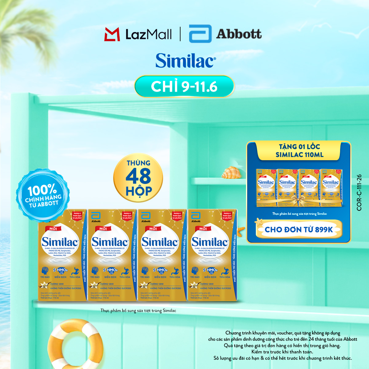 [CHỈ 09-11.06 QT ĐƠN 899K-SLCH] Thùng 48 hộp thực phẩm bổ sung sữa tiệt trùng Similac Eye-Q 4 nước 110ml (Bao bì thay đổi theo từng đợt nhập hàng) - cho trẻ từ 1 tuổi