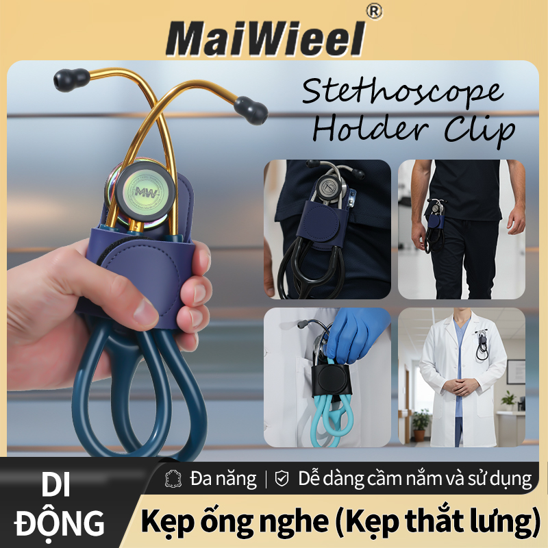 MaiWieel Giá Đỡ Ống Nghe Kẹp Hông Da PU Nhẹ Dễ Mang Cho Bác Sĩ Y Tá Tương Thích Littmann Màu Đen