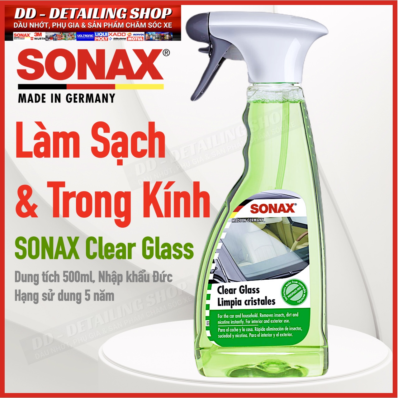 Nước lau làm sạch và trong kính xe Sonax Clear Glass 500ml 338241 - Nhập khẩu Đức