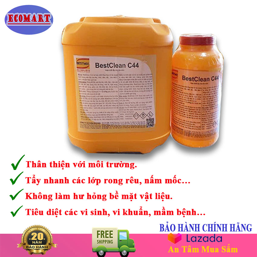[1 lít ]Hóa chất tẩy rêu mốc bám trên gạch ngói đỏ dễ sử dụng tẩy sạch như mới không ảnh hưởng đến bề mặt gạch ngói, dễ dàng xử dụng. Bestclean c44. ecomart, vmi việt nam