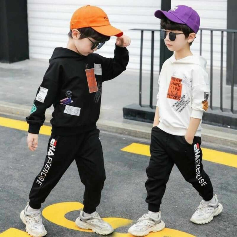 Bộ nỉ xuất hàn cho bé trai ohong cách hip hop