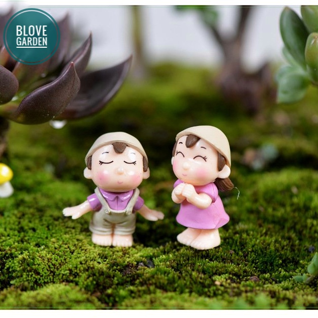 Tiểu cảnh Cặp đôi nông dân trang trí terrarium, sen đá, xương rồng