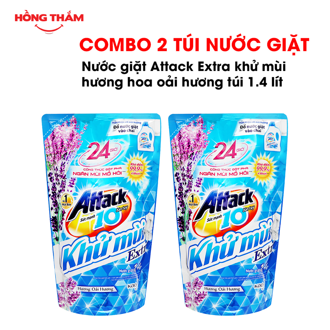 - Nước giặt Attack Extra khử mùi hương hoa oải hương túi 1.4 lít
