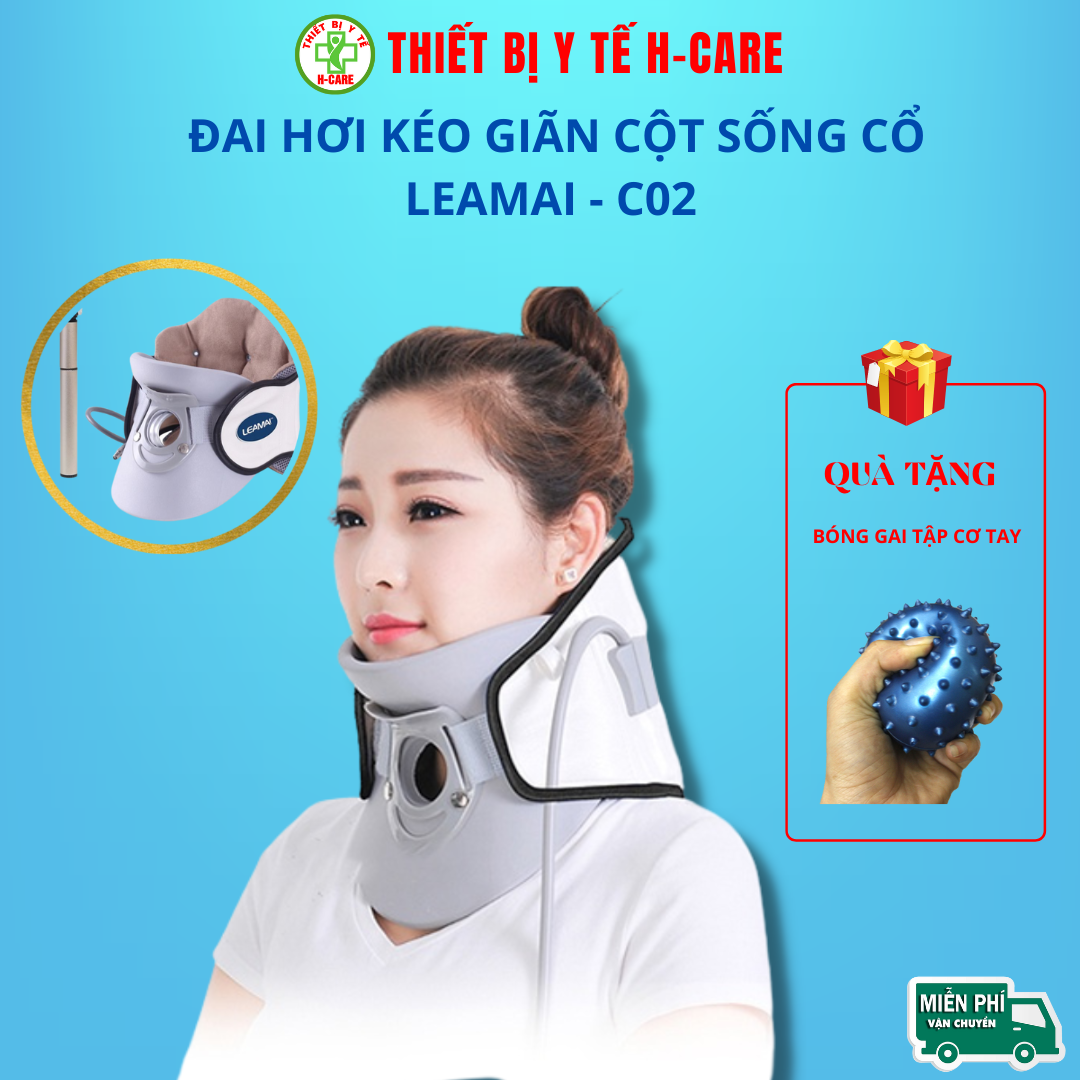 Đai hơi kéo giãn cột sống cổ Leamai C02, nâng và kéo giãn đốt sống cổ, hỗ trợ giảm đau cổ, lưng và thoát vị đệm cổ [TBYT H-Care]