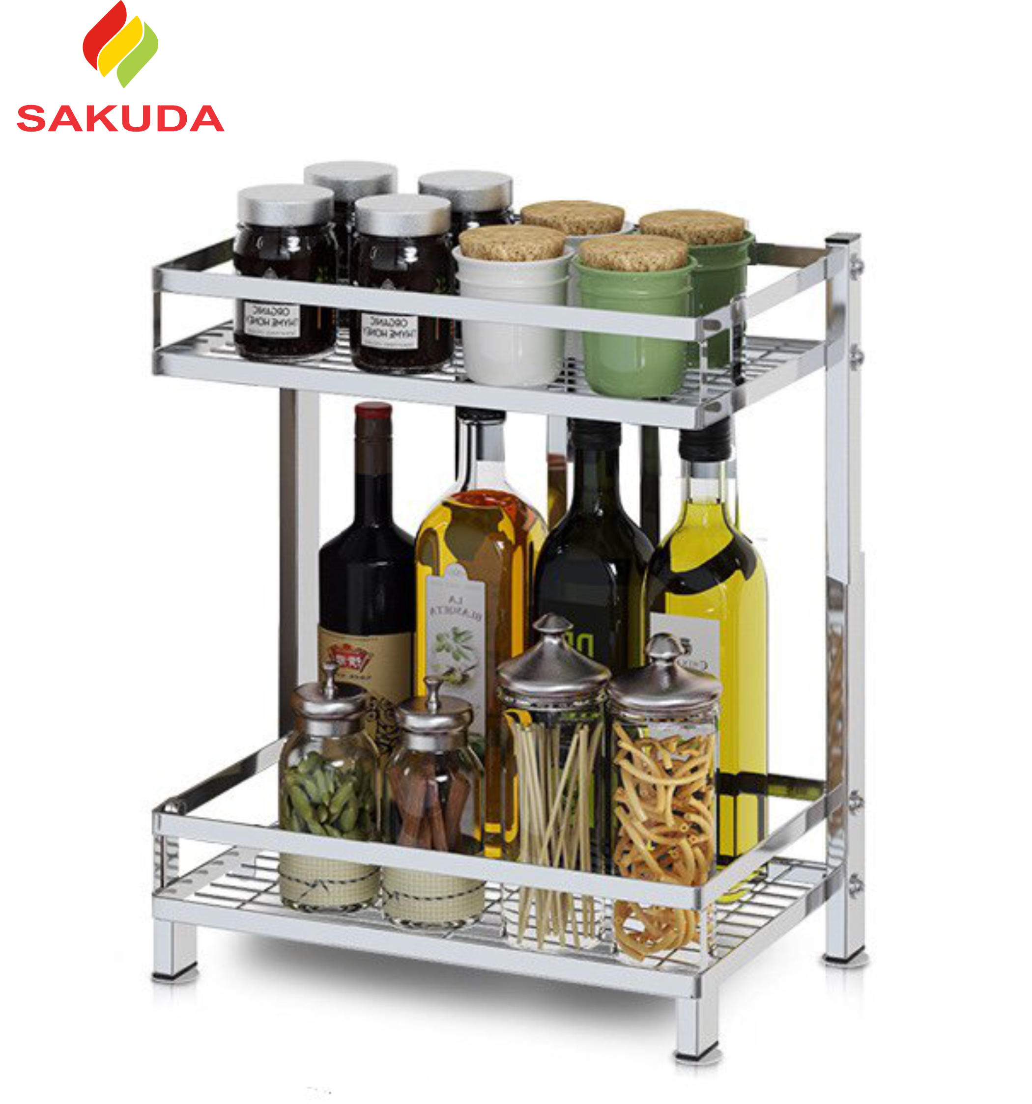 Kệ Đựng Gia Vị Inox SENHOME, Kệ Gia Vị Nhà Bếp 2 Tầng Dùng Để Chứa Bộ Hũ Đựng Gia Vị, Hàng Chính Hãng, Bảo Hành 12 Tháng