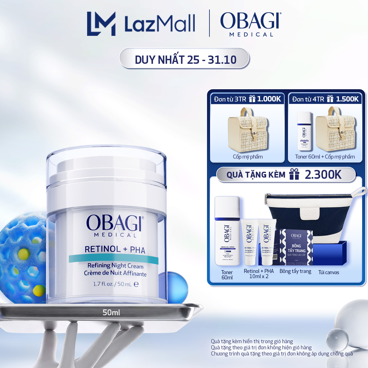 Kem dưỡng làm mới và duy trì độ tươi trẻ làn da ban đêm Obagi Medical Retinol + PHA