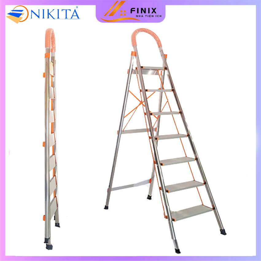 Thang Inox 7 Bậc Nikita IN07 Cao 1.7m - Bảo Hành 5 Năm - Thang Ghế Inox Gia Đình - Thang Xếp Inox Nikita - Thang Inox Chữ A - FINIX - Nhatienich.vn