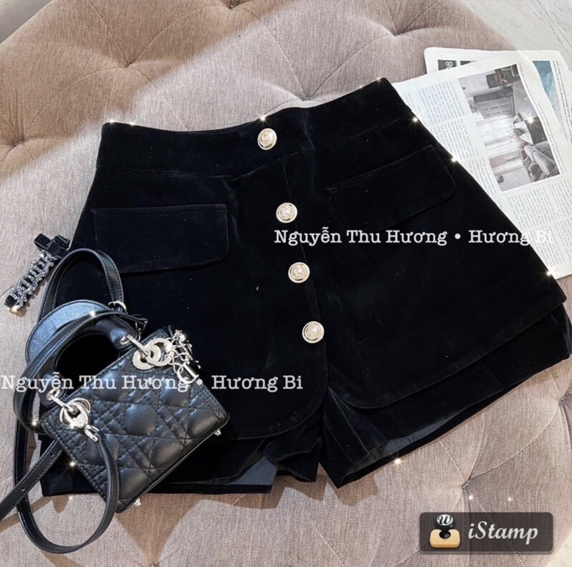 Quần short váy nhung mịn phối cúc 2 túi trước_03