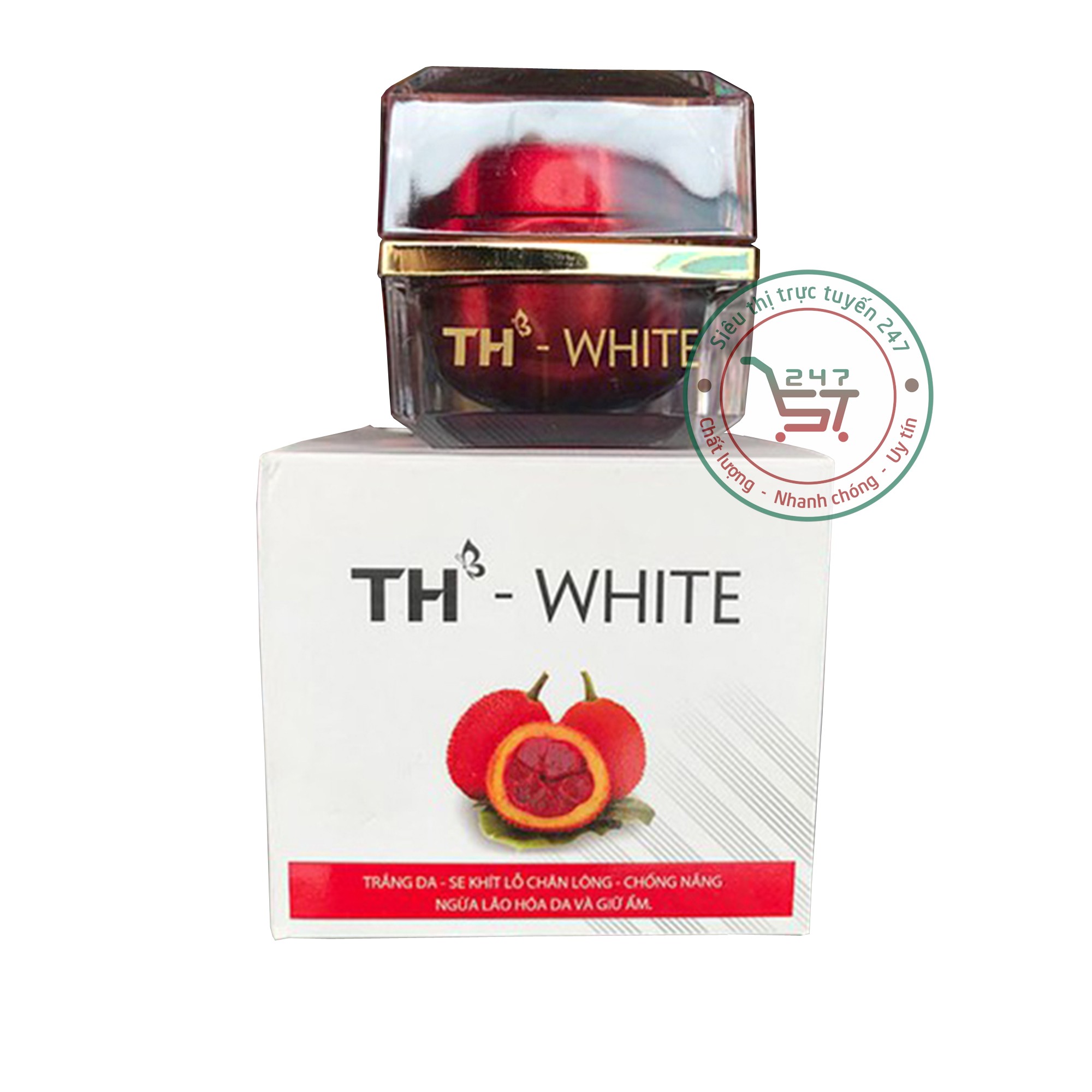 Kem dỡng Trắng da mặt Se khít lỗ chân lông Chống nắng Ngừa lão hóa TH White 12g 30g (trắng-đỏ)