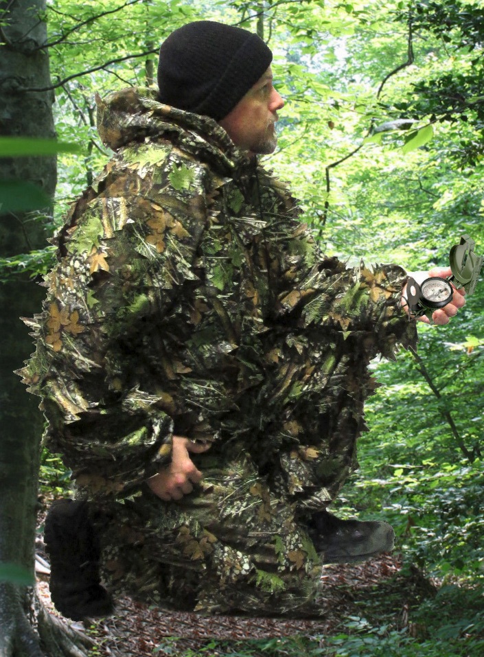 Bộ quần và áo với mũ trùm đầu ngụytrang kiểu 3D, thoáng khí, dùng trong đi rừng, săn băn, huấn Luyện băn tỉa trong Quân Đội Áo Quần Áo NgụyTrang